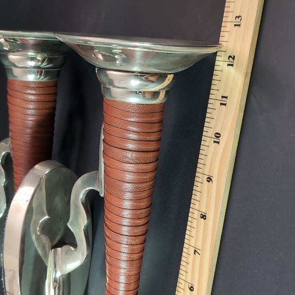 Bombay set of 2 Leather Wrapped/Metal Candle Sconces. - Picture 11 of 13